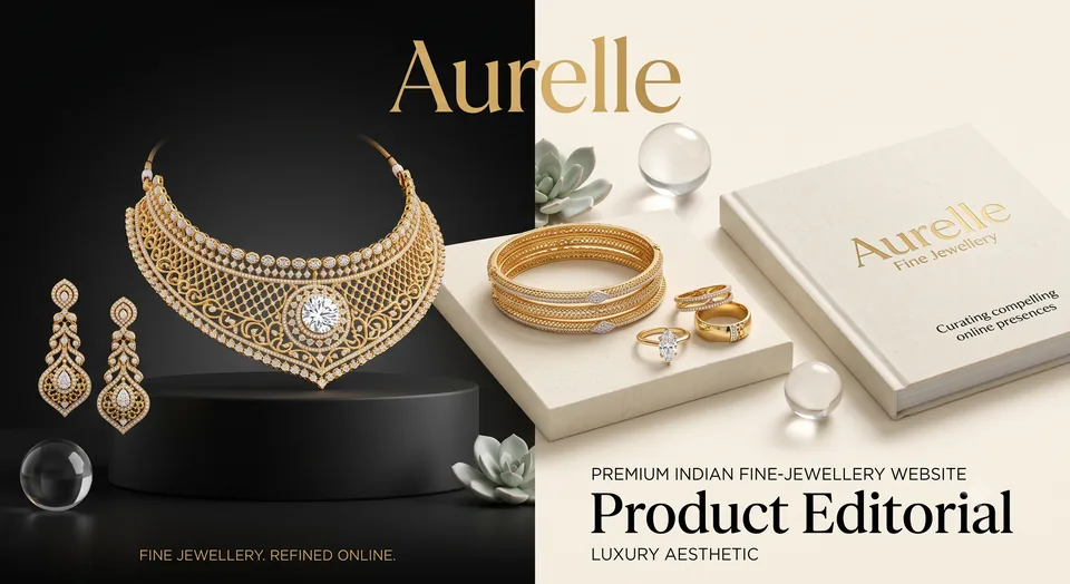 Aurelle concept preview with jewellery and ivory and gold branding