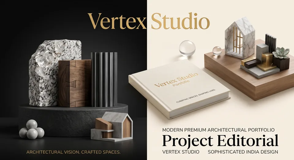 Vertex Studio concept preview with architectural models and stone finishes